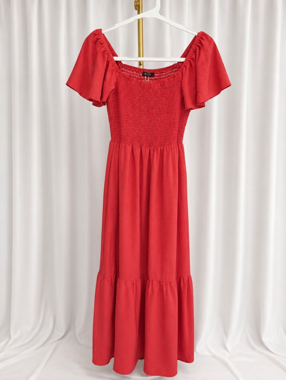Hot Pink  Maxi Dress with Smocked Bodice W. Pockets